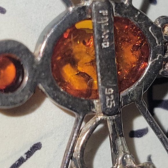 Dragonfly Bug Insect Pin Brooch Silver 925 Amber Gems Poland Estate 2" - Picture 8 of 9